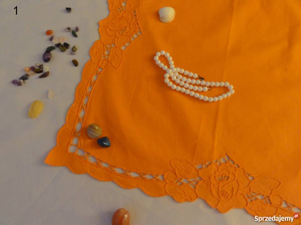 Serwetki kolorowe pomarańczowe wyszywane haft wielokolorowy Lublin