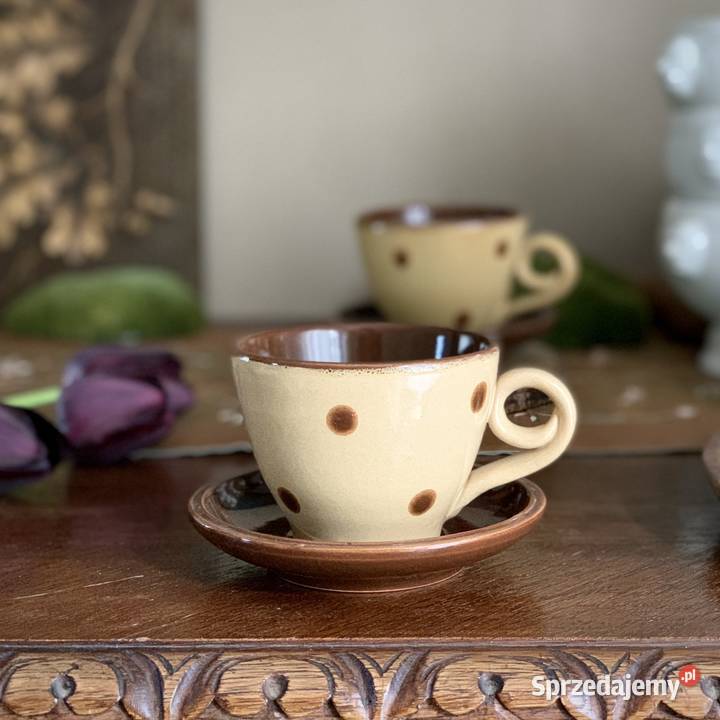 Dwie ceramiczne filiżanki w grochy Myszków