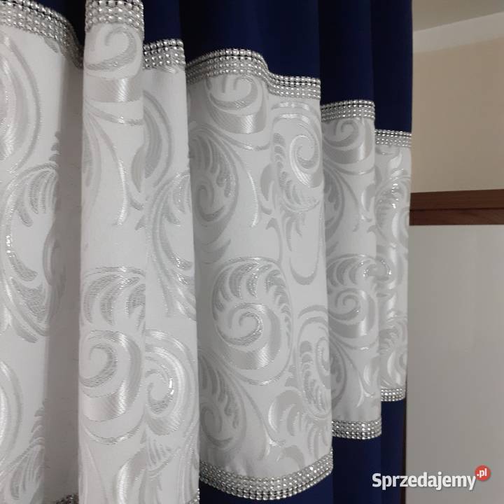 Zasłony granatowo srebrne Wystrój okien Mława