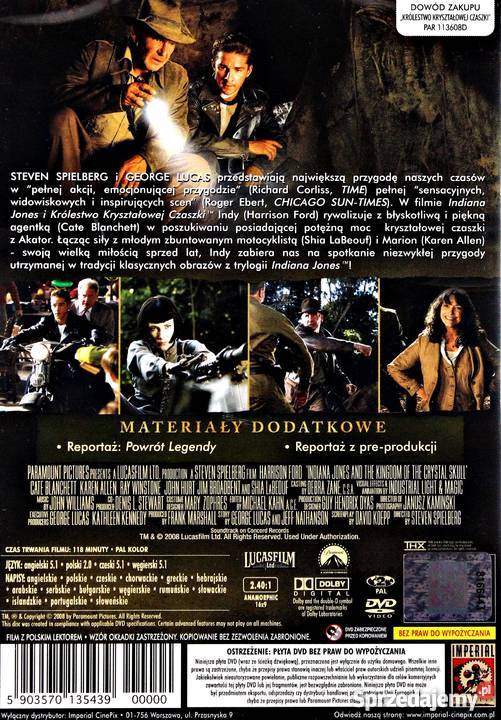 INDIANA JONES I KRÓLESTWO KRYSZTAŁOWEJ CZASZKI 1 płyta Kalisz sprzedam