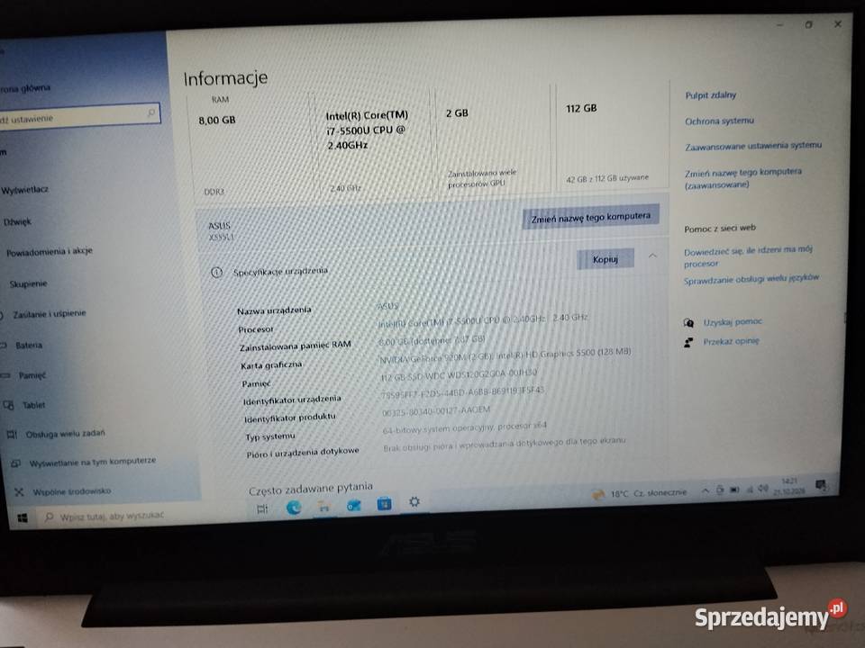 Sprzedam laptop Asus R556L Koźmin Wielkopolski