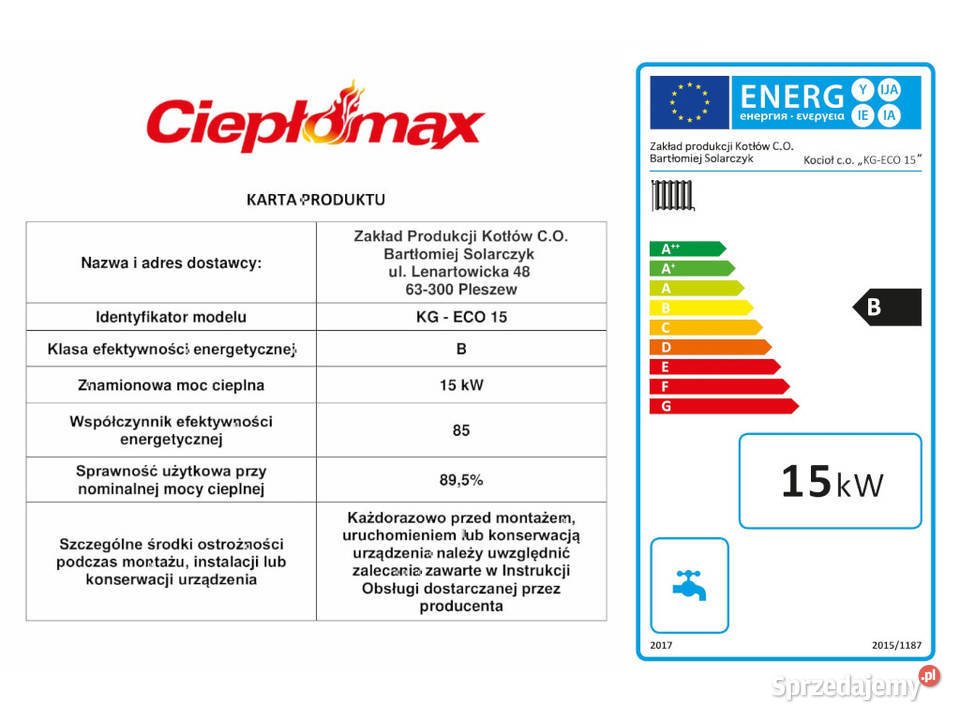 Kocioł piec co na ekogroszek 15kw z podajnikiem Kotły i Piece CO wielkopolskie Pleszew