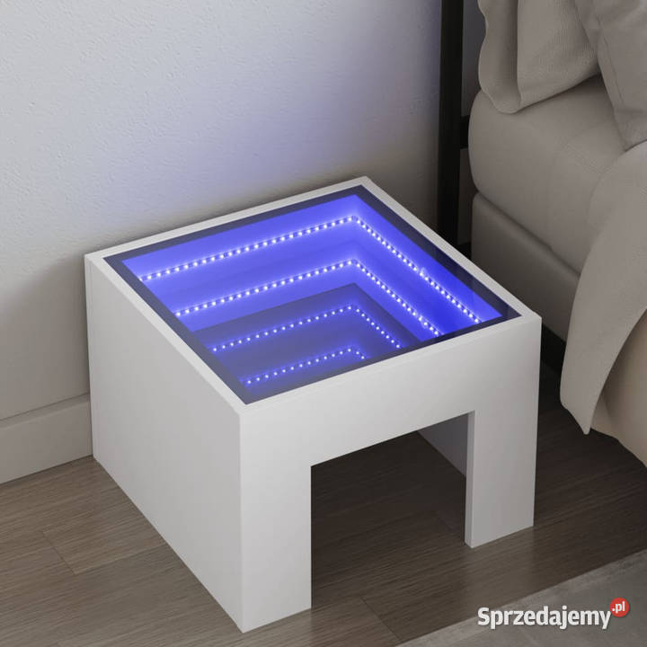 Stolik nocny z LED Infinity biały 40x40x30