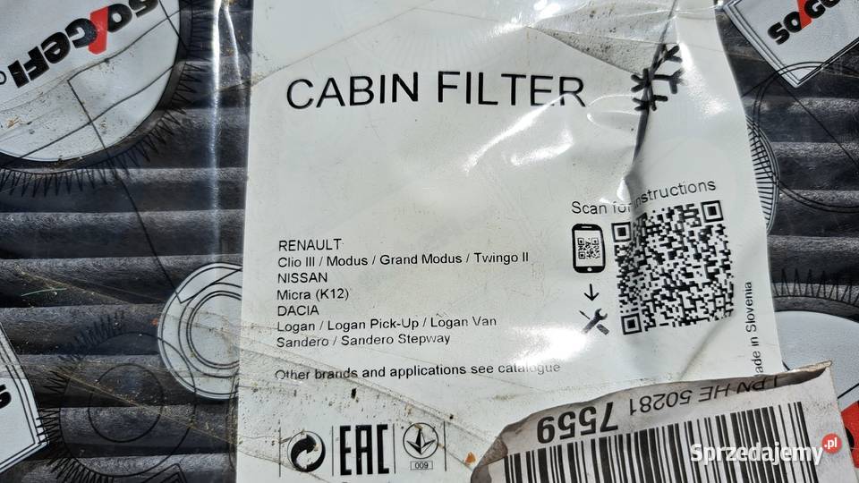 Filtr powietrzakabinowy Renault Citroen Peugeot wielkopolskie Leszno sprzedam
