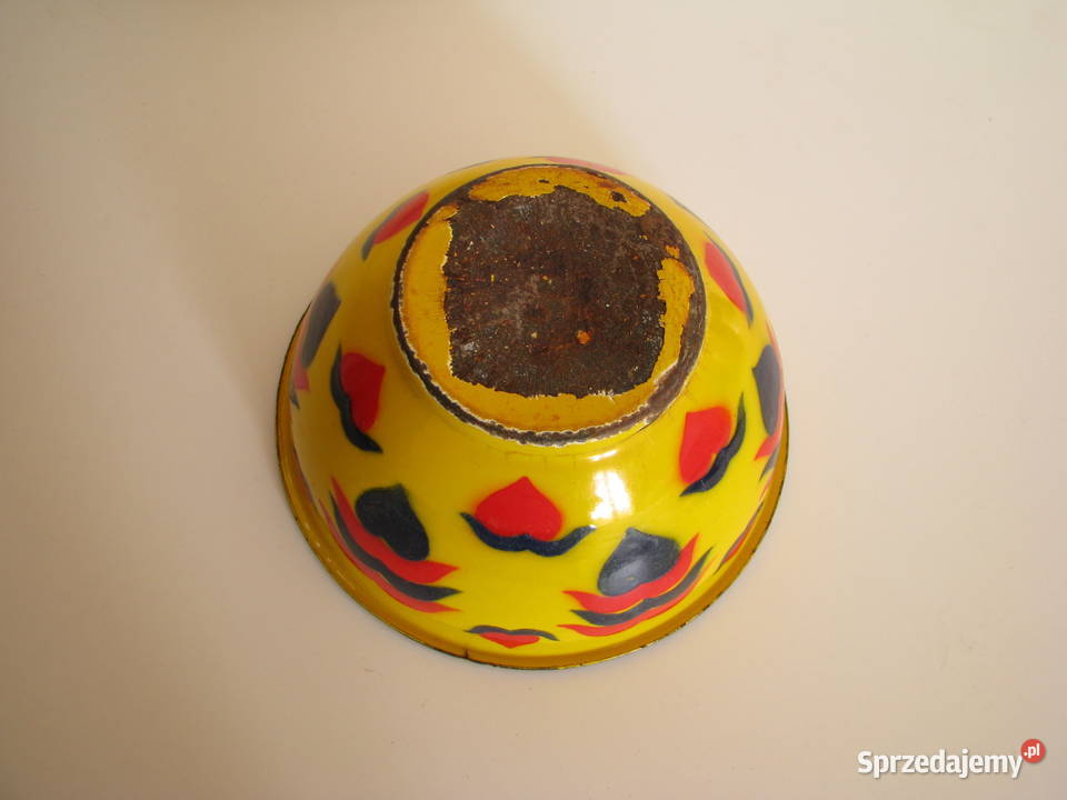 Piękna stara metalowa emaliowana na żółto miska Antyki Brzegi