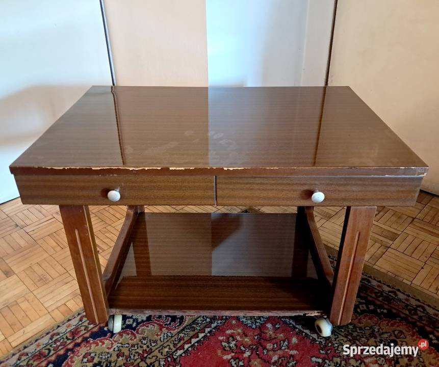 Solidny stolik vintage PRL na kółkach pod TV 55cm Meble Kraków