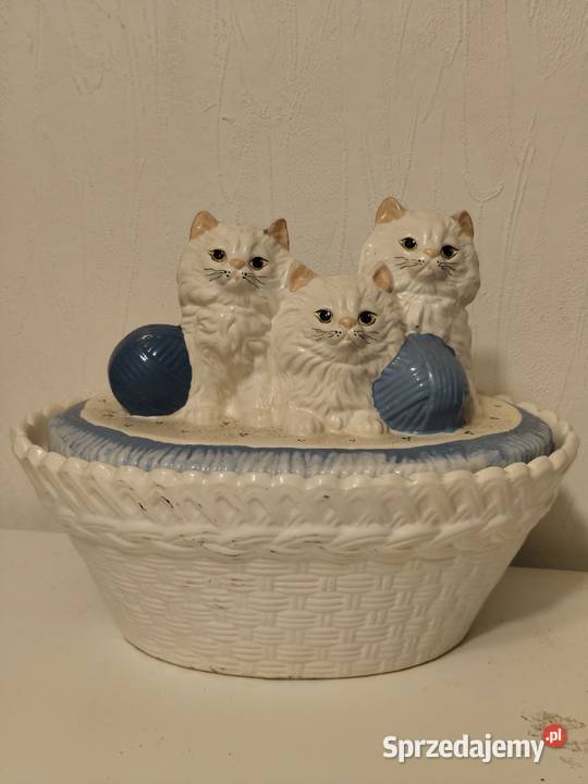 Ceramiczny Słoik Cookie Jar retro KOTY W KOSZYKU łódzkie Poddębice