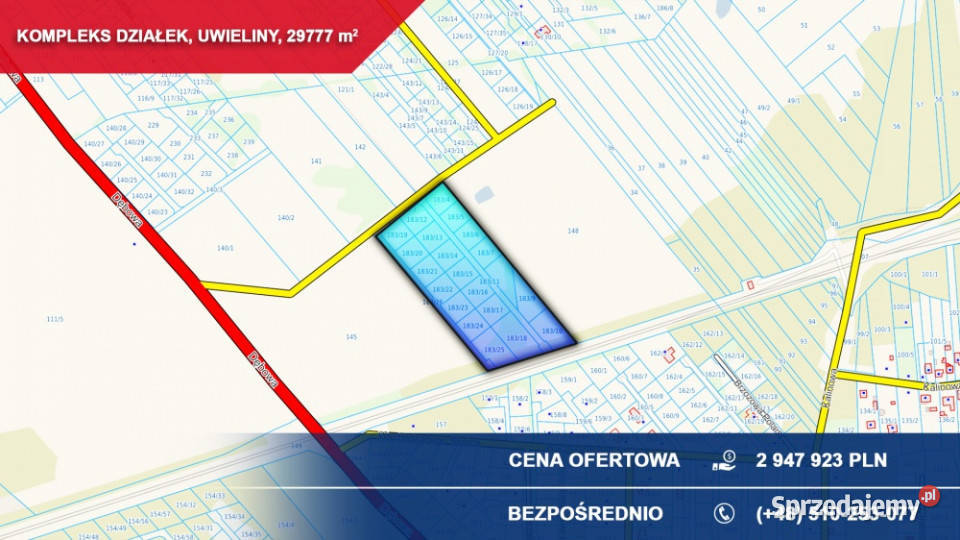 Kompleks 21 działek budowlanych 3ha Uwieliny gm