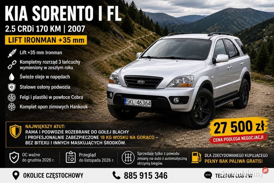 Kia Sorento 25 crdi bez korozji immobilizer Częstochowa
