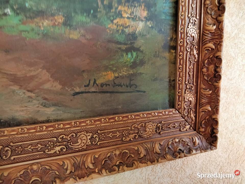 Stary ręcznie malPłótno olej duży gabinetowy Gniezno sprzedam