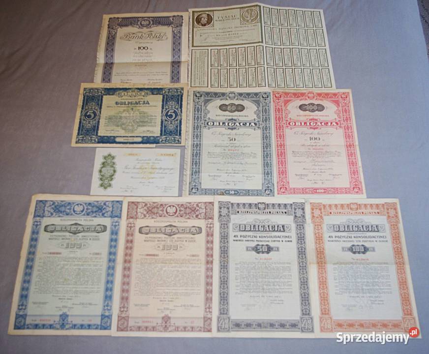 Zestaw historycznych papierów wartościowych Płock