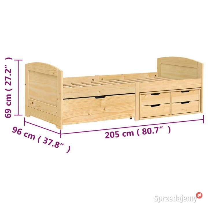 Łóżko dzienne 5 szuflad IRUN sosna 90x200 Warszawa