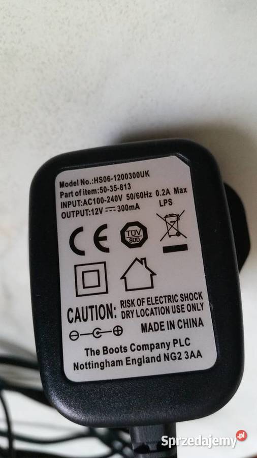 Zasilacz BOOTS 12V300mA Model HS061200300UK Części i akcesoria Puławy sprzedam