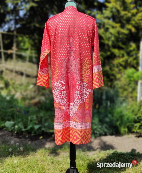 Koralowa tunika kameez Pakistan Indie Bollywood czerwony