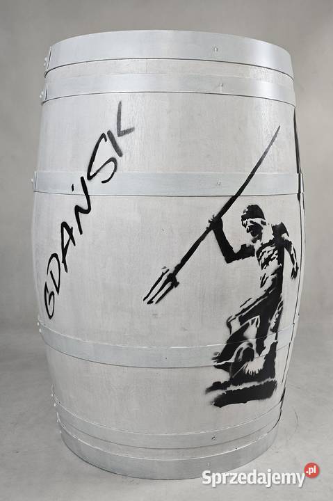 Beczka dębowa biała pomalowana motyw Gdańsk