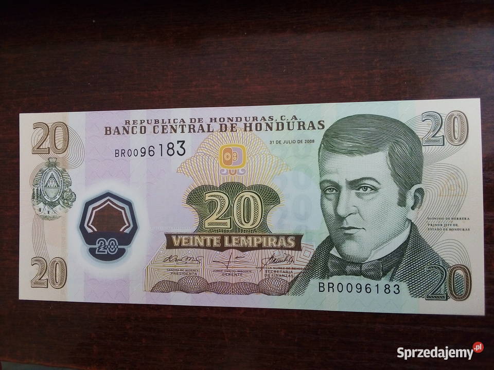 Banknot 20 lempiras Honduras Antyki, Sztuka, Kolekcje Płońsk sprzedam