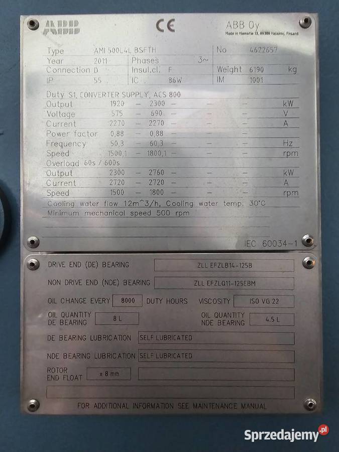 Silnik indukcyjny ABB model AMI 500L4L BSFTH śląskie Zabrze