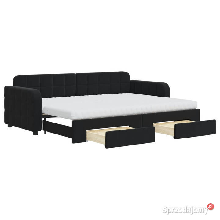 Sofa rozsuwana z szufladami czarna aksamit