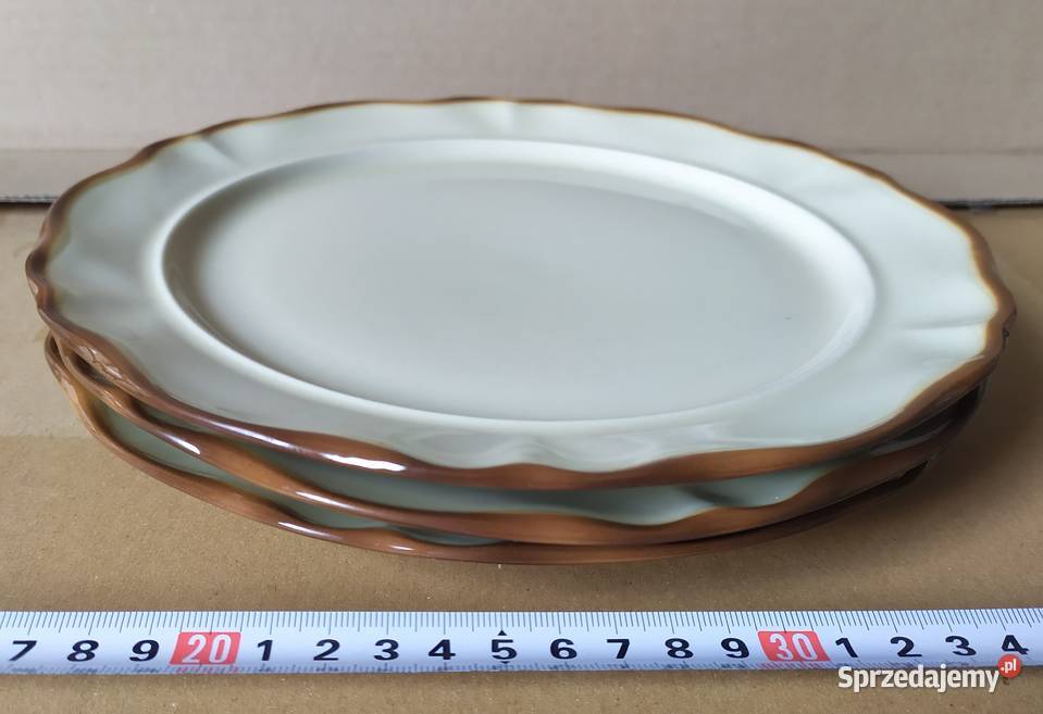 533 TALERZE duże 3 sztuki brązowe płaskie RETRO Łódź