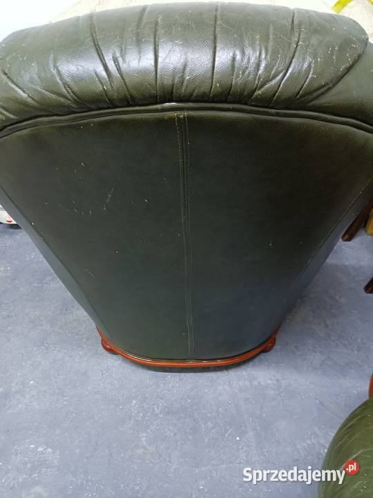 Kanapa sofa trzy fotele zielona skóra