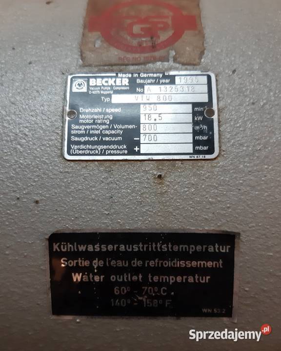Kompresor pompa próżniowa BECKER VTW 800 mega śląskie Bytom