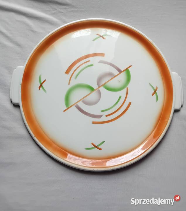 Fajansowa patera tortownica art deco Spritzdekor Koźminek