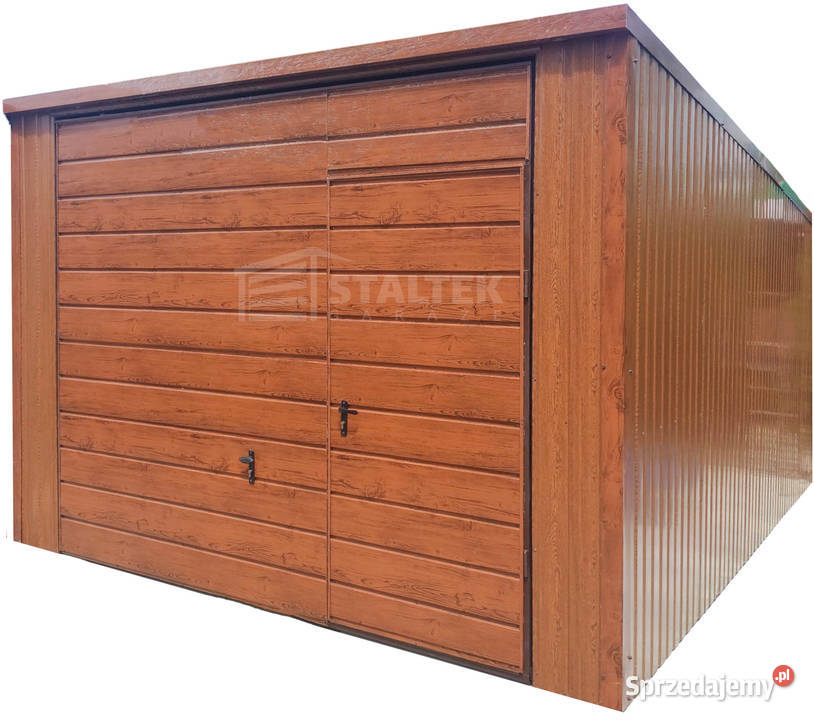 Garaż blaszany 3x5m 2x Brama drzwi złoty dąb Leszno