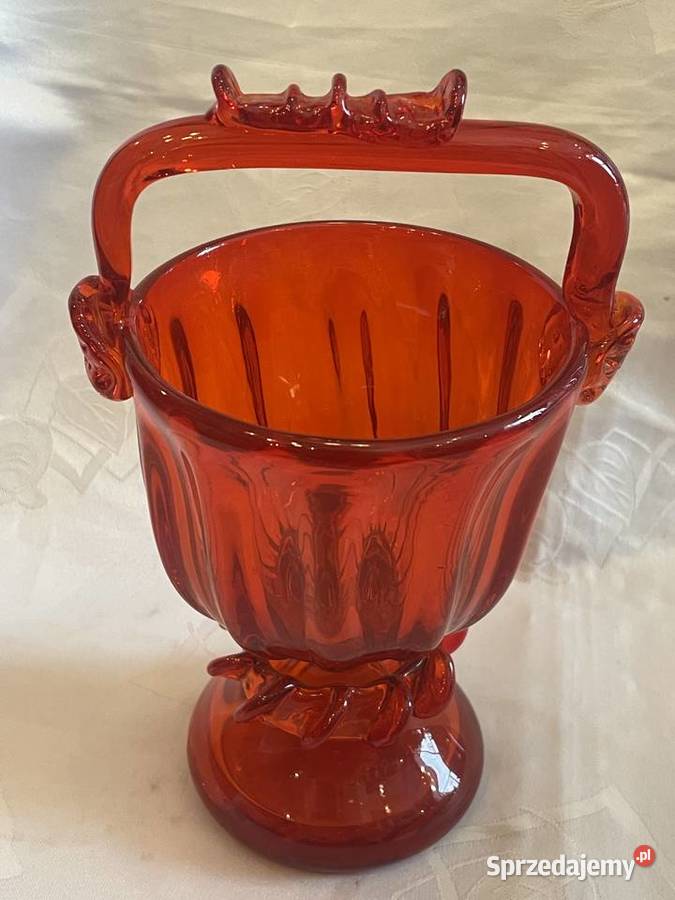 Wazon czerwony Szkło artystyczne PRL Krakowski Kraków