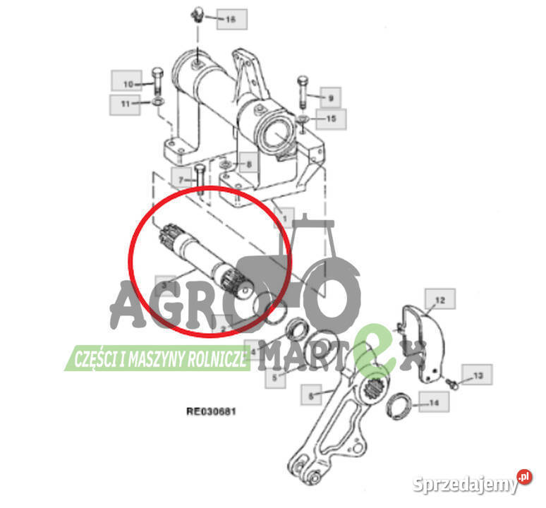 R117816 wał podnośnika ramion JOHN DEERE Wichrów