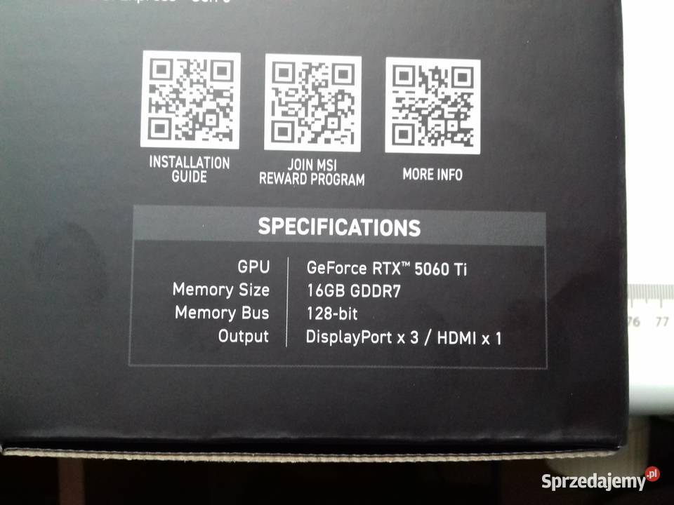 Pudełko MSI GeForce RTX 5060Ti 16GB gddr7 na kujawsko-pomorskie Bydgoszcz