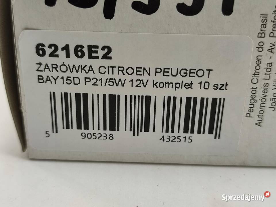 ŻARÓWKA KOMPLET 10 CITROEN PEUGEOT BAY15D P215W