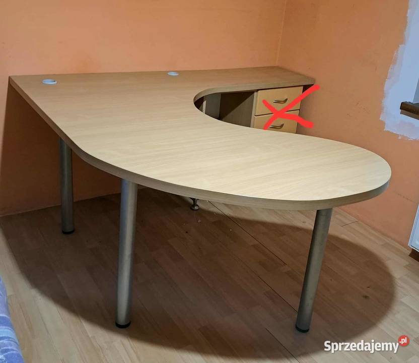 Biurko duże gruby blat półkole buk półka Złotniki Kujawskie
