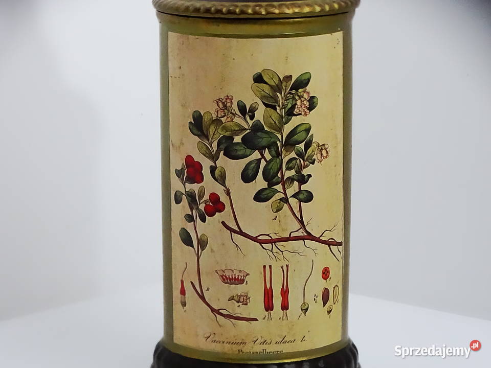Zabytkowy pojemnik aptekarski z ilustracją Biłgoraj