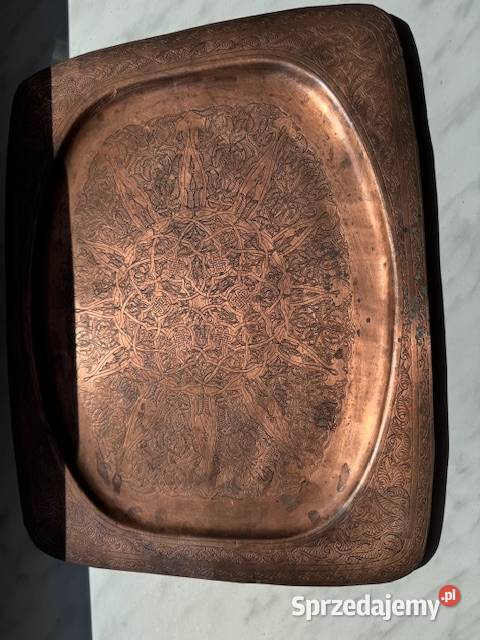 Stara taca mosiężna z ładnym dekorem popielnica Częstochowa