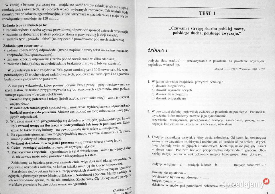 Zestawy testów gimnazjalistów Przedmioty Chełm sprzedam