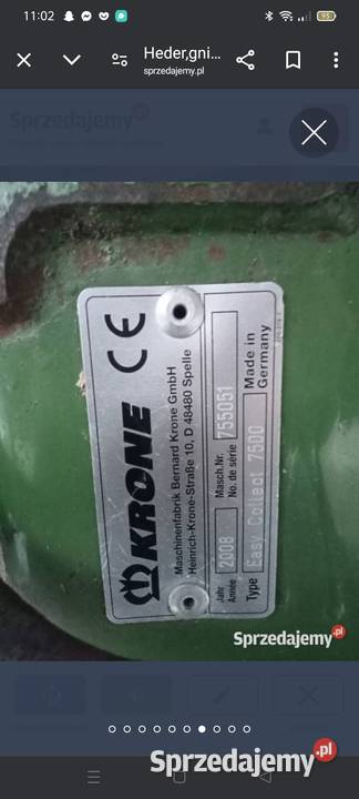 Kemper Heder gniotownik sieczkarnia Krone easy uszkodzony Piotrków Trybunalski sprzedam