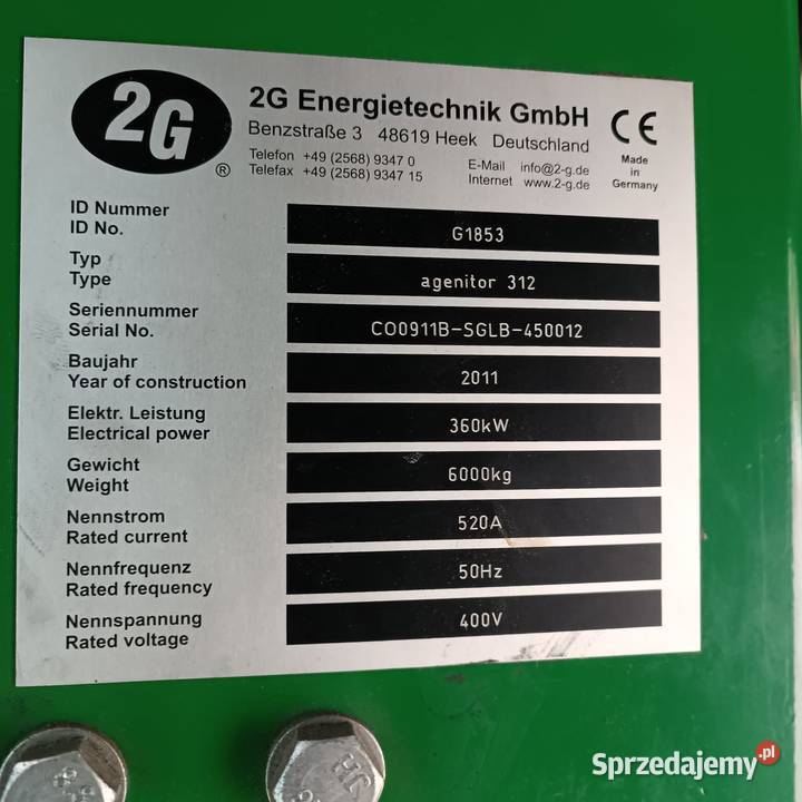 Kogeneracja 2G Agenitor 312 320 kW zgazowarka Kożuchów