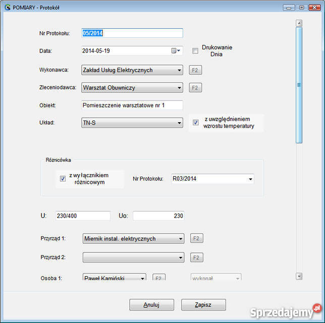 Program do pomiarów elektrycznych iiione Pomiary Bydgoszcz