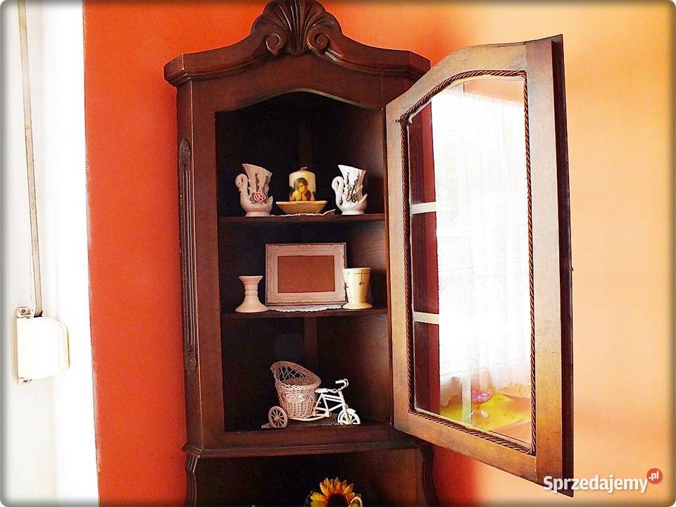 Stara Witryna narożna drewniana Gablota 52cm Kredensy i witryny Żary