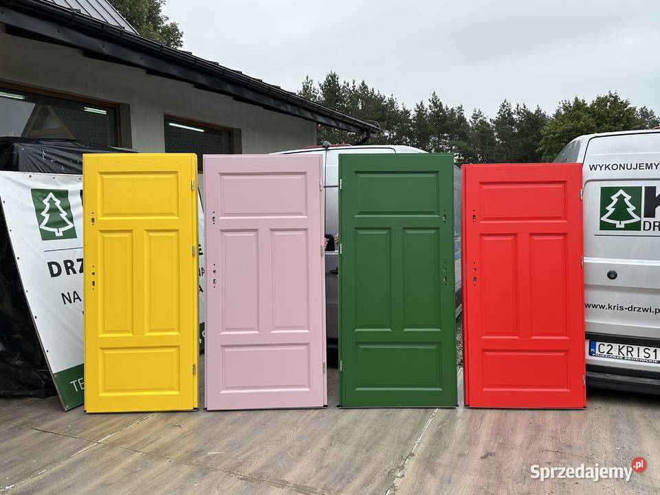 Drzwi drewniane zewnętrzne z klamką schlage CAŁA Poznań