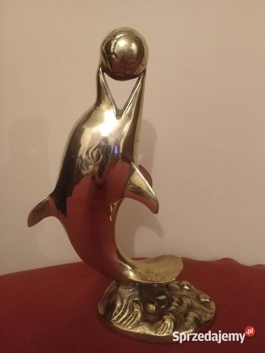 Figurka Delfin Lity Mosiądz z Piłką Wałbrzych