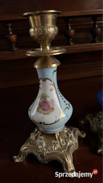 Świecznik porcelana i mosiądz Bordowa niebieska Porcelana i szkło Gdańsk sprzedam