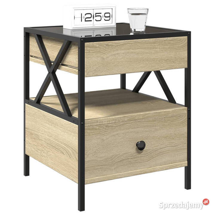Stolik nocny z LED Infinity dąb sonoma 40x40x51