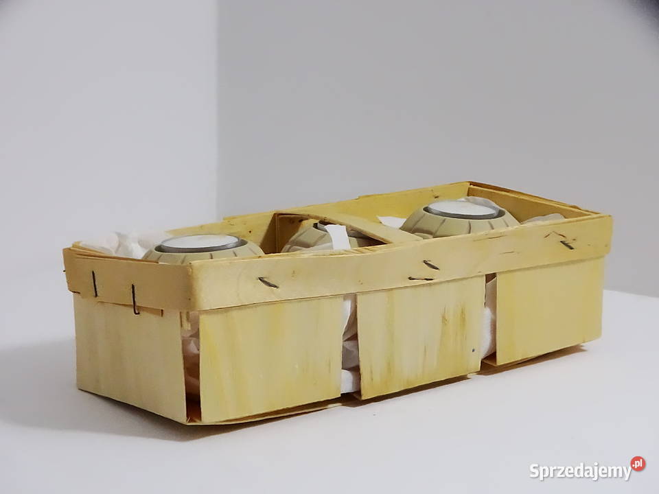 Zestaw dekoracyjny 3 świeczniki koszyk drewniany Biłgoraj