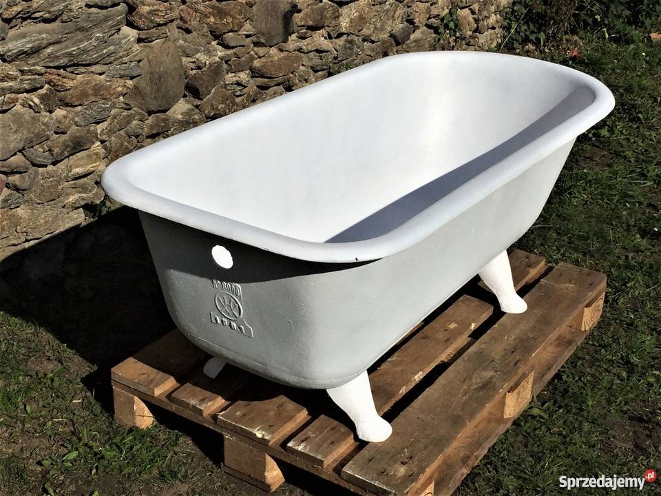 PIĘKNA STARA ŻELIWNA WANNA SYGNOWANA FAKTURA biały Bielawa
