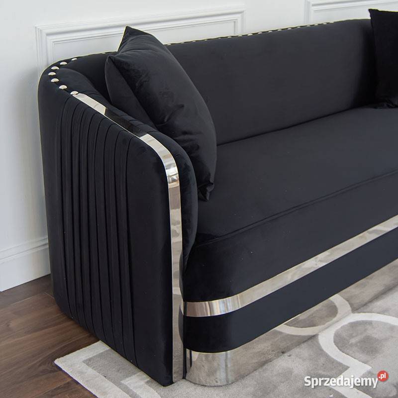 Sofa glamour czarna złota do salonu klasyczna
