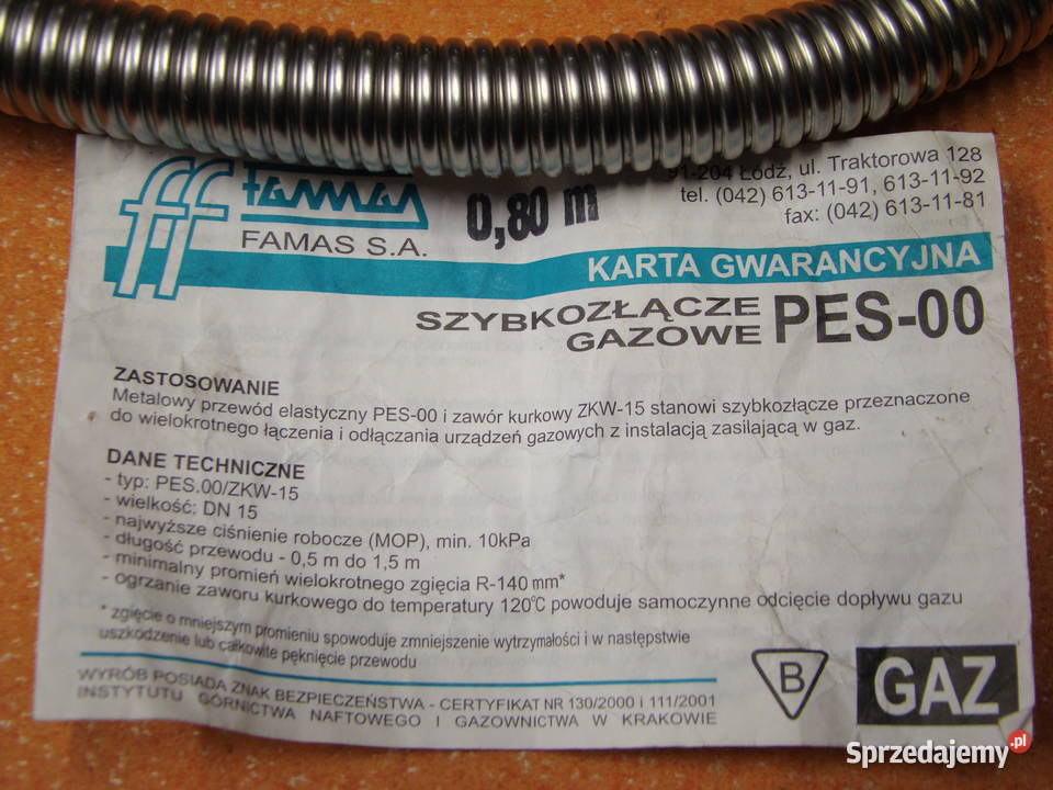 Elastyczny przewód gazowy FAMAS 12 cala L80 z