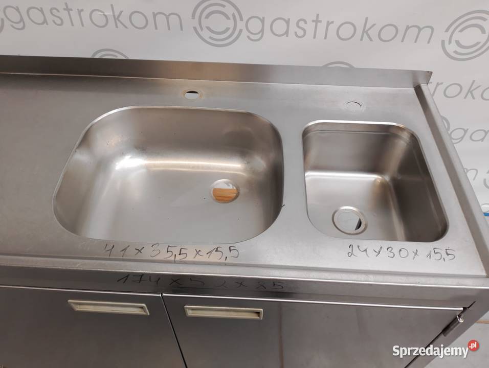 Stół z 2 zlewamiP drzwi otwierane 175x52x90 Gastronomia sprzedam