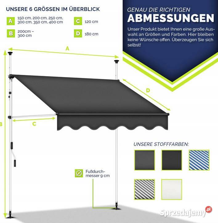 Tillvex markiza balkonowa 300 przeciwsłoneczna Pasłęk