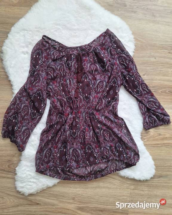 Transparentna lekka burgundowa bluzka 38 etno kolorowy małopolskie Kraków